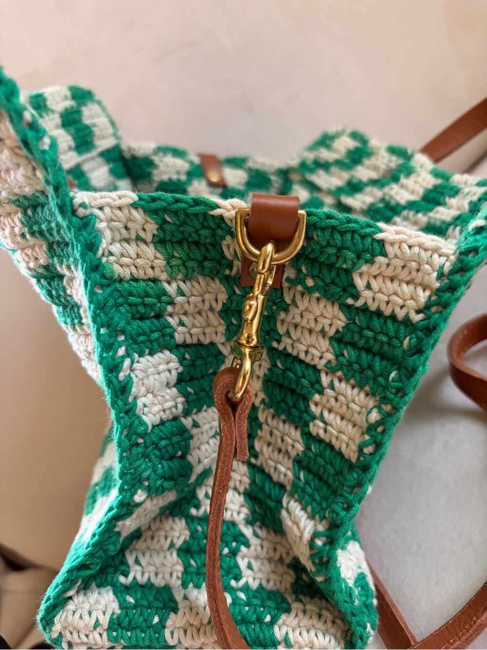 Clare V. Petit Simple Tote in Green & Cream Crochet - Picture 9 of 9